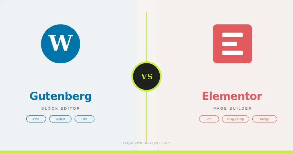 gutenberg and elementor logo divided by "vs"